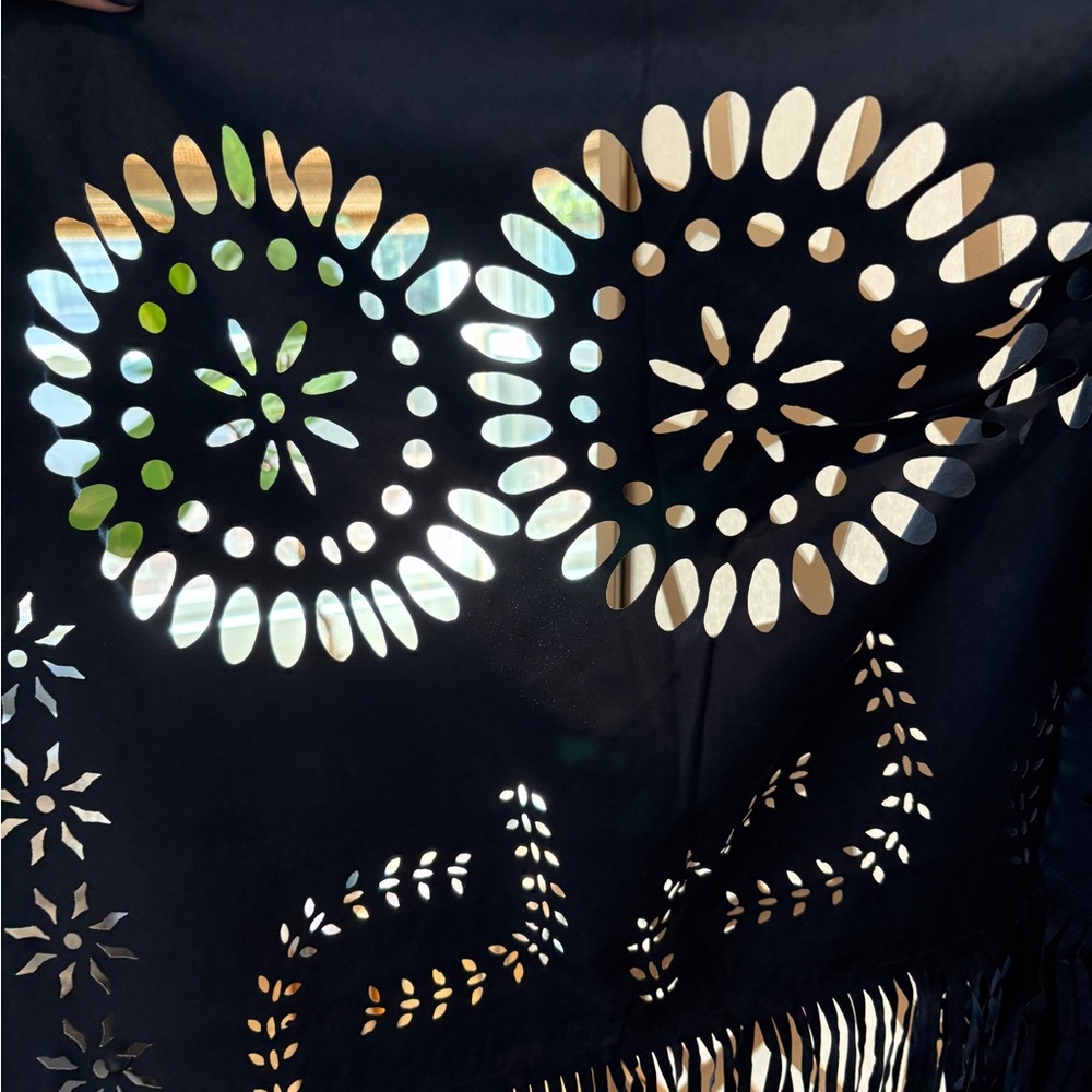 NWT Anthropologie Raj vegan leather fringed shawl with cutout design - Picture 3 of 9